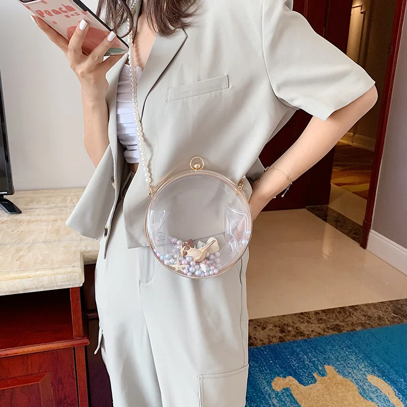 Transparent Clear Pvc Small Round Bag Mini Women Handbags And Purse Designer Chain Shoulder Messenger Bag Wrist Bag New 2020