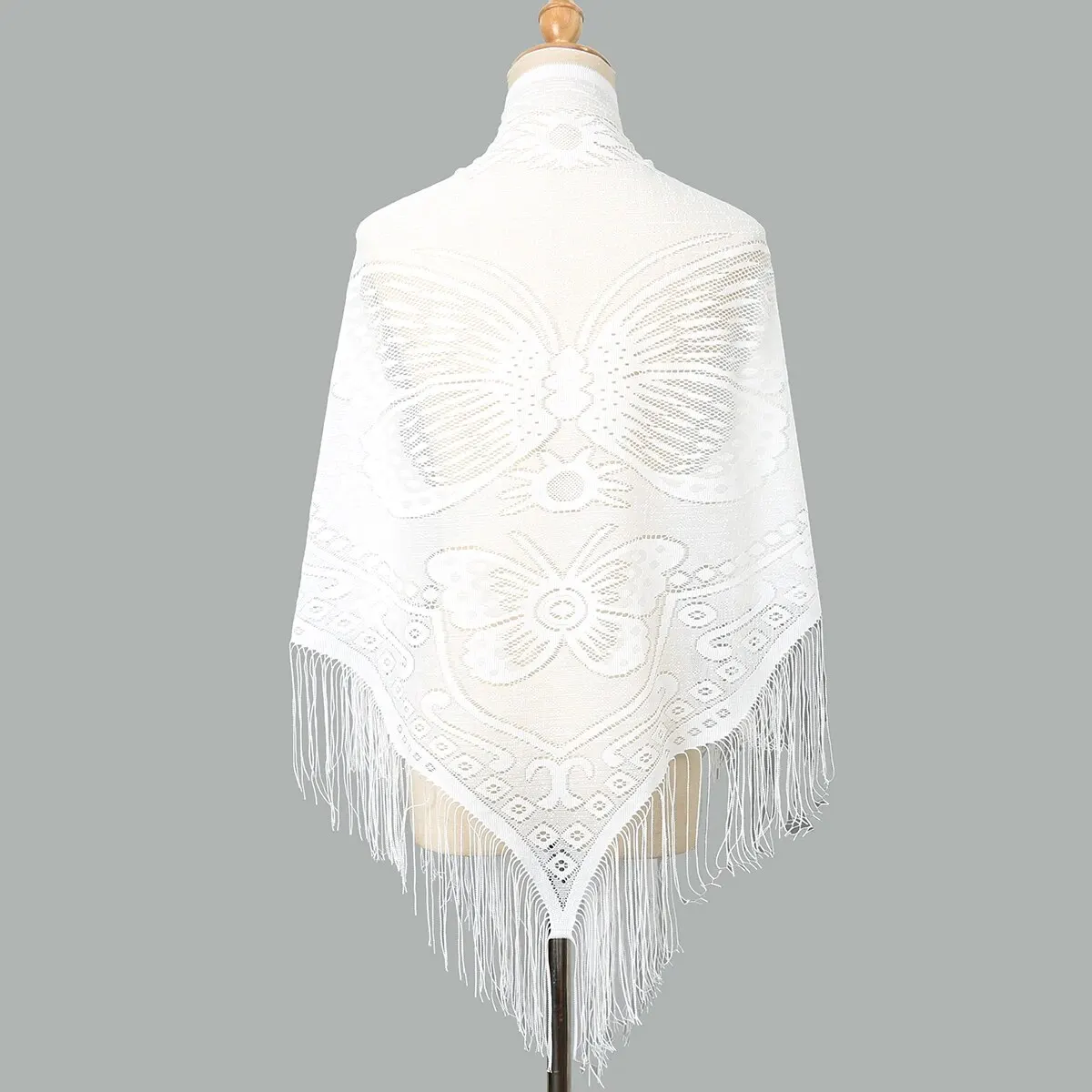 Plain Triangle Tassel Shawl Lace Embroidered Butterfly Scarf Elegant Ladies Solid Color Scarves Fashion Cape 195*75cm