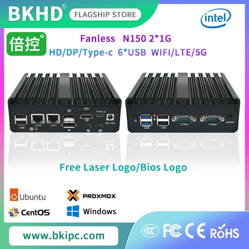 

Заводской мини-мягкий маршрутизатор BKHD безвентилятора 12-го поколения N150 2*1G Gigabit Lan 2*COM HD/DP/Type-C 4 дисплея 6*USB DDR5 WIFI/LTE/5G VPN
