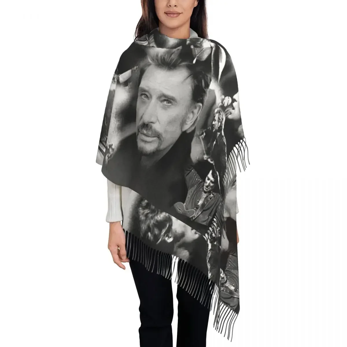 

Customized Print Retro Rock Hallyday Scarf Men Women Winter Warm Scarves French France Singer Shawl Wrap