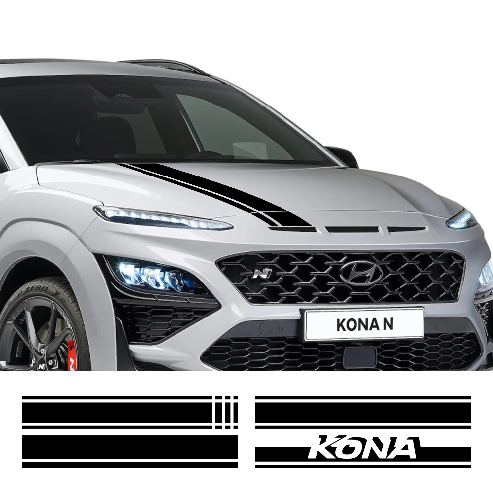 Car Hood Bonnet Sticker For Hyundai Kona Hybrid N Line Electric Graphics Stripes Kit Decor Decal Vinyl Cover Auto Decoration