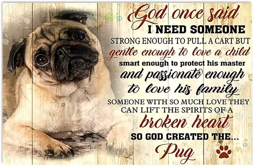 Vintage Tin Sign Decor God Once Said I Need Someone Pug Funny Retro Aluminum Sign For Office Garden Home Decor 8×12