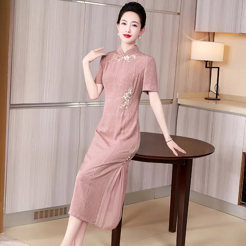 Yourqipao Summer Chinese Mother Of Groom Wedding Party Dresses Traditional Women Birde Mom Cheongsams Plus Size Evening Dress