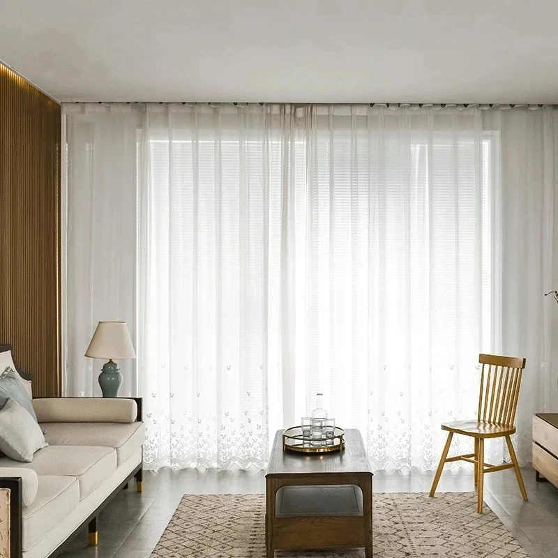 French Pastoral Flower Mesh Lace Embroidery Sheer Tulle Bedroom Curtains For Living Room Balcony Bay Window Volile Fabric Drapes