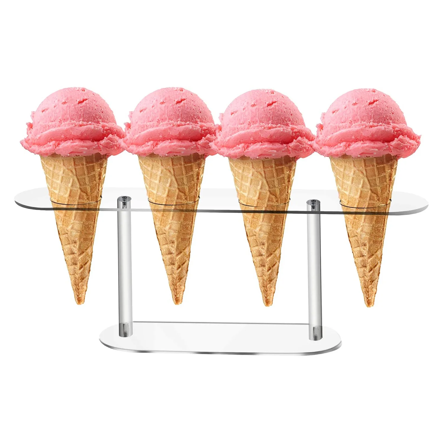 Transparent Acrylic Ice Cream Display Stand, Crispy Cone, Egg Cone, Sweet Cone Stand, Ice Cream Storage Rack 4-Hole
