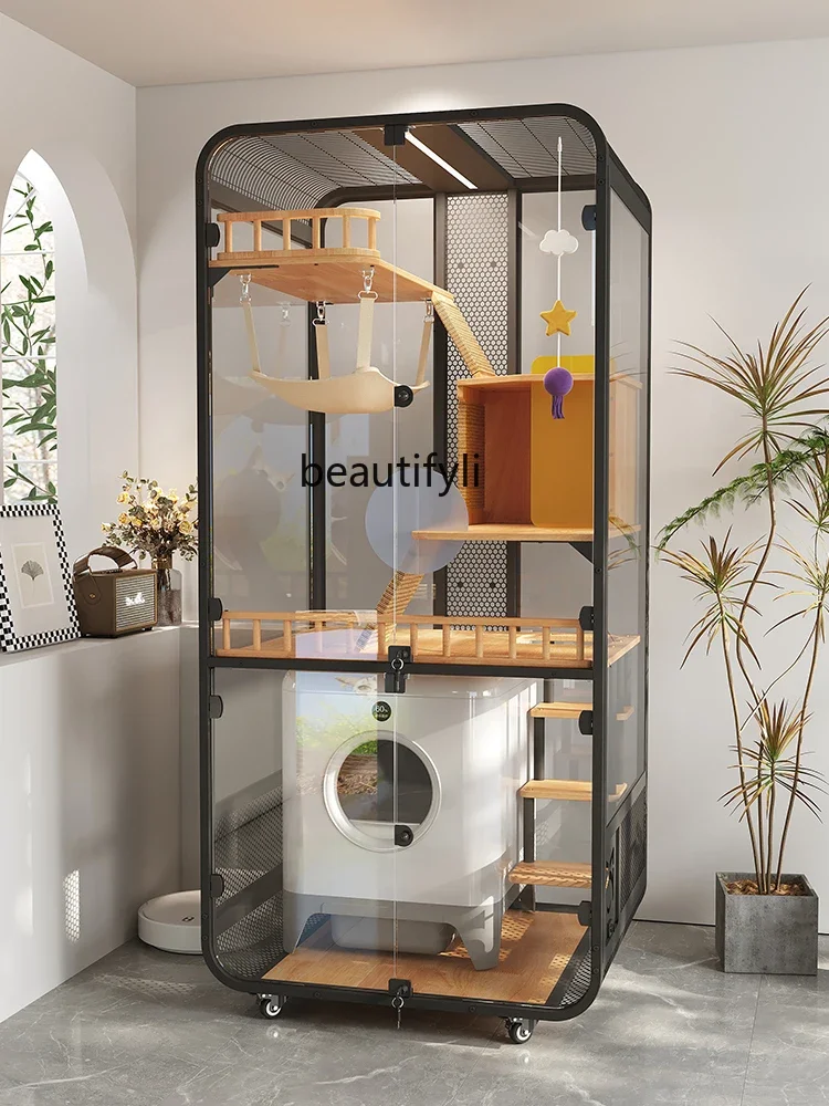 

Solid Wood Panoramic Glass Luxury Large Space Cabinet Cage with Smart Sand Tray Toilet Integrated