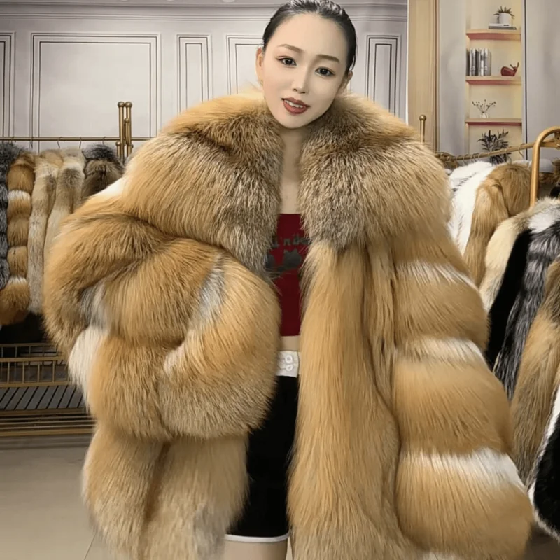 2024 New Women Winter Fur Coat Real Natural Red Fox Whole Skin Fur Clothing Winter Thick Soft Warm Fox Fur Jacket