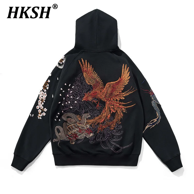 HKSH Spring Autumn Heavy Industry Hooded Sweatshir Men's Tide Punk Fashion Dragon Rosefinch White Tiger Embroidery Hoodie HK2465