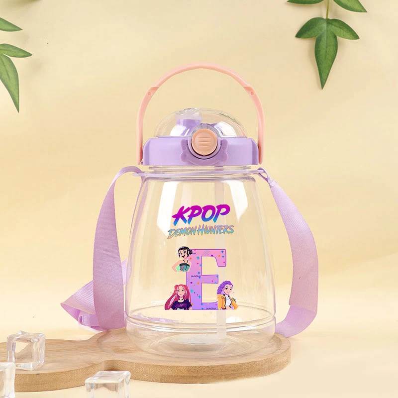 1300Ml K-pop Demon Hunters Big Belly Cup untuk Anak Laki-laki Perempuan Kartun Huruf Cetak Cangkir Air Siswa Botol Air Olahraga Portabel