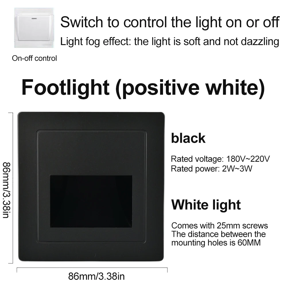 PIR Motion Sensor Switch Recessed Led Wall Lamp  Stair AC85-265V Step Corridor Indoor Lighting Power Supply