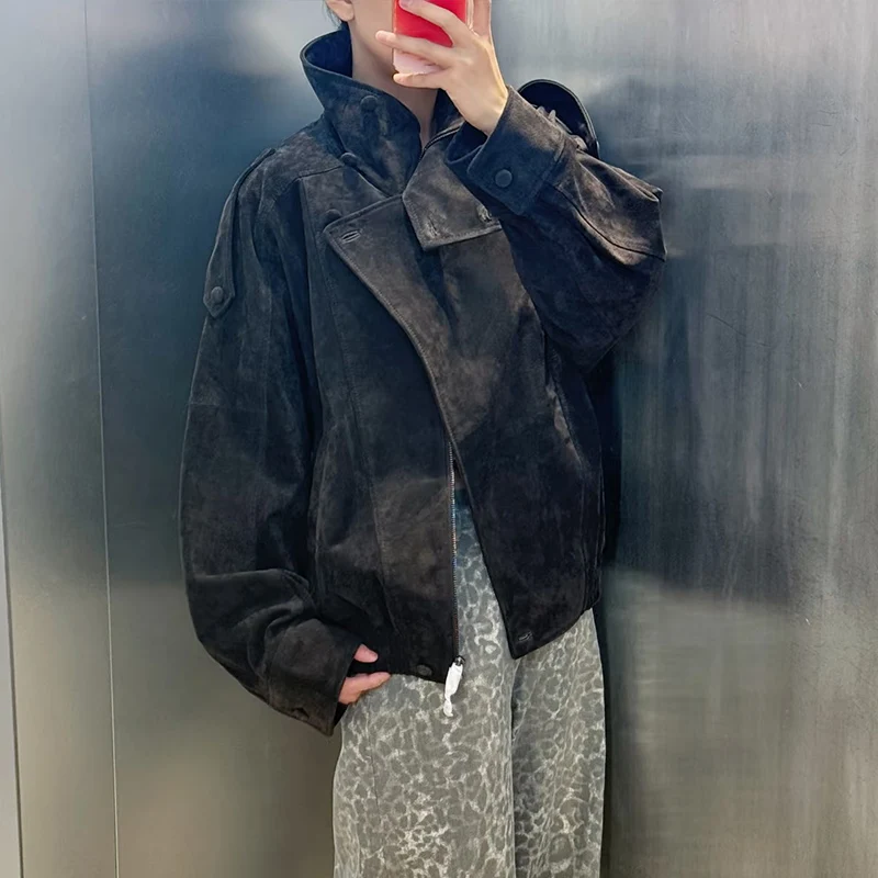 

Women's Jacket 2026 New Fashion Spring Long Sleeve Suede Effect Jacket Motorcycle Style Personality Ladies Outerwear