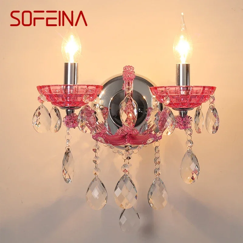 

SOFEINA European Style Crystal Wall Lamp Pink Girls' Room Candle Lamp Luxurious Living Room Restaurant Bedroom Villa