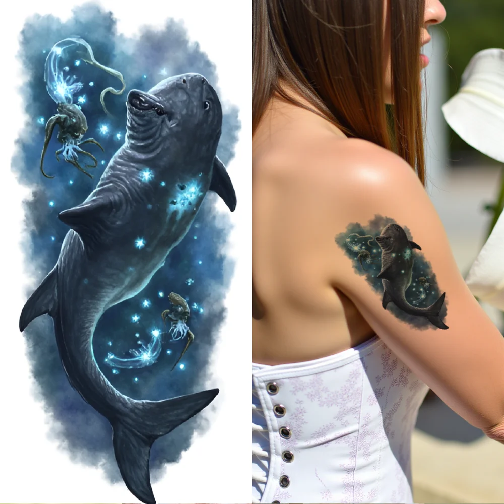 

12pcs Temporary Tattoo Shark Colorful Realism Fish Coral Realistic Temporary Tattoos School Of Fish For Shoulders Adults Back
