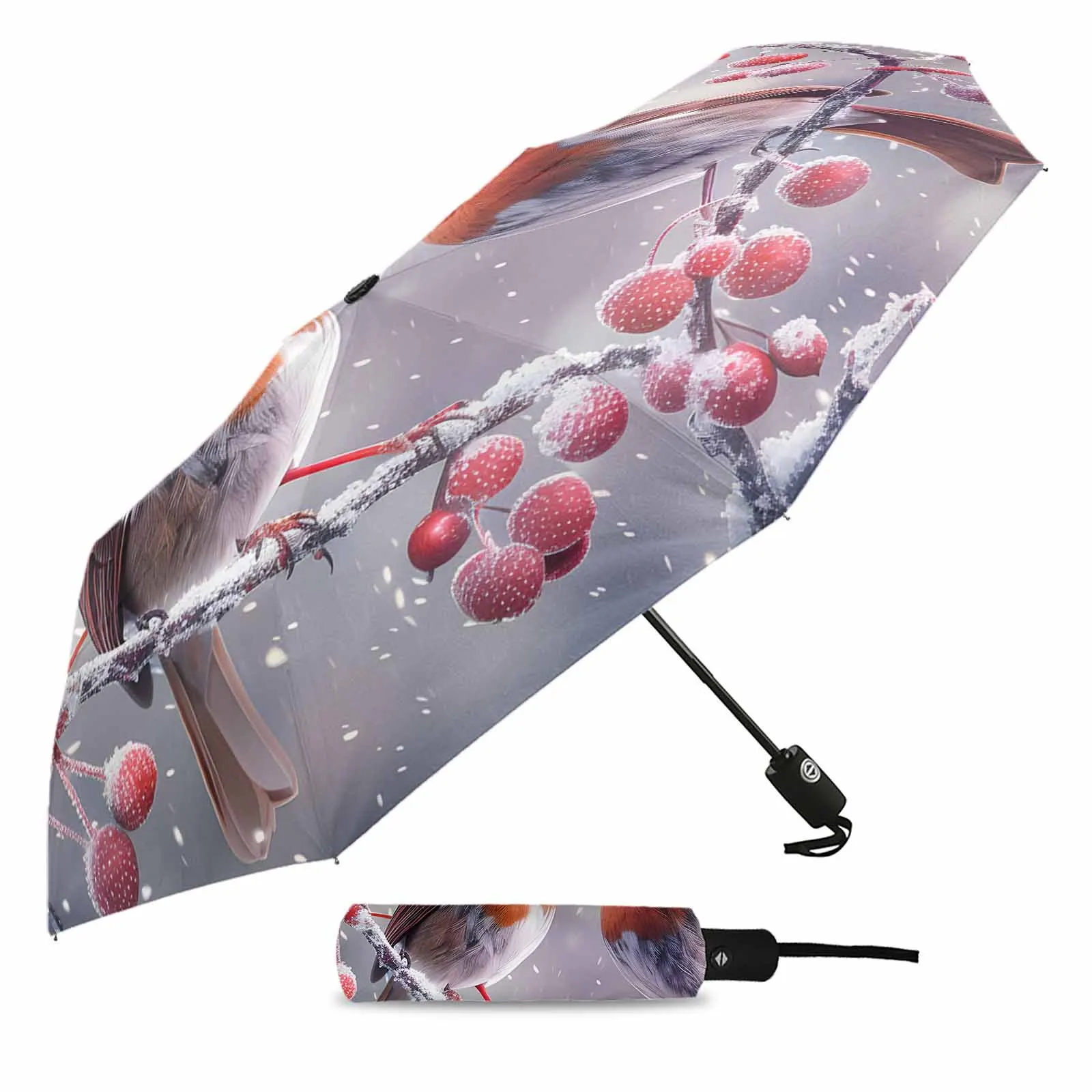 Christmas Snowflake Bird Red Fruit Love Fully-automatic Umbrella for Outdoor Kids Adults Umbrella Foldable Eight Strand Umbrella