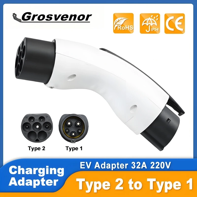 

Адаптер зарядного устройства Type2 в Type1 EV, преобразователь 32 А, 220 В, IEC62196 в J1772 для электромобилей, разъем для зарядки нескольких моделей