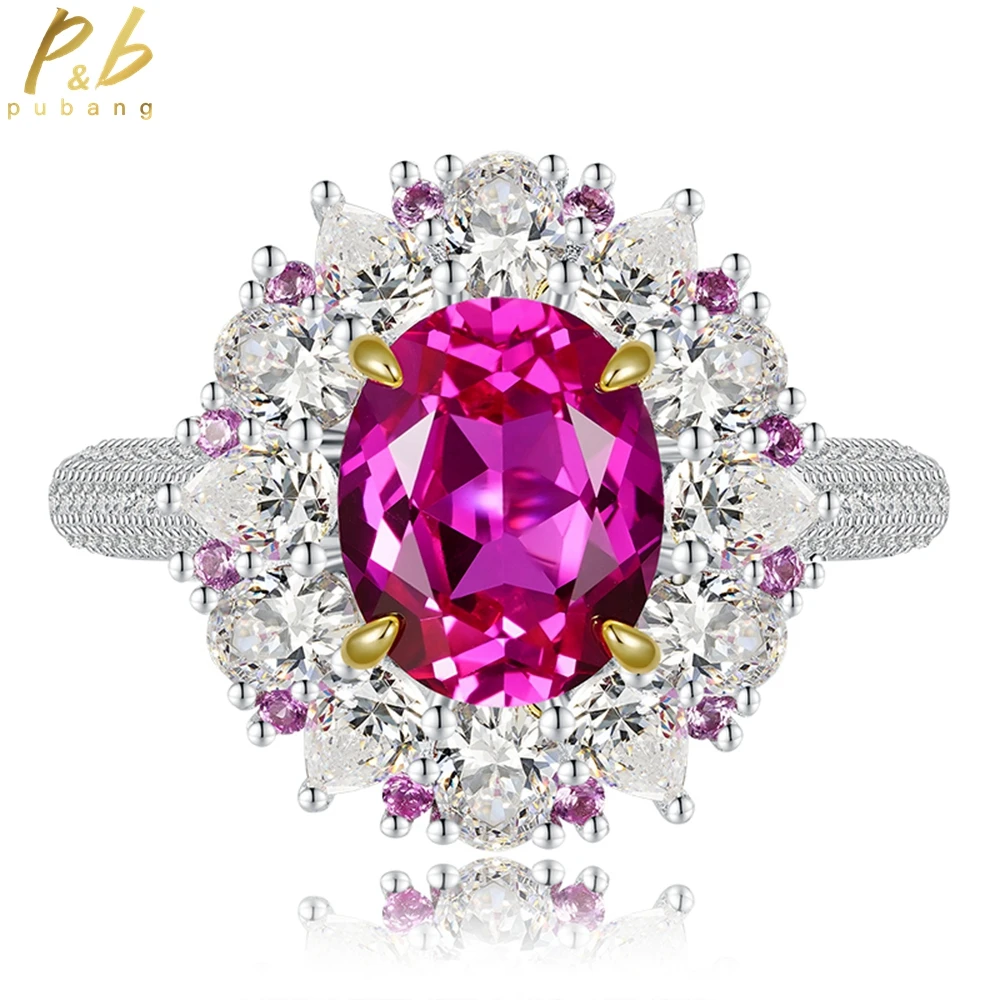 

PuBang Fine Jewelry Solid 925 Sterling Silver Pink Sapphire Diamond Ring Created Moissanite for Women Wedding Gift Free Shipping