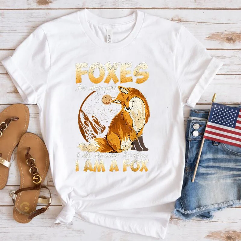 Foxes Are Awesome I Am Awesome Therefore I Am A Fox Printing T Shirt Men/Women Tops Tees Summer Cool Loose Short Sleeve