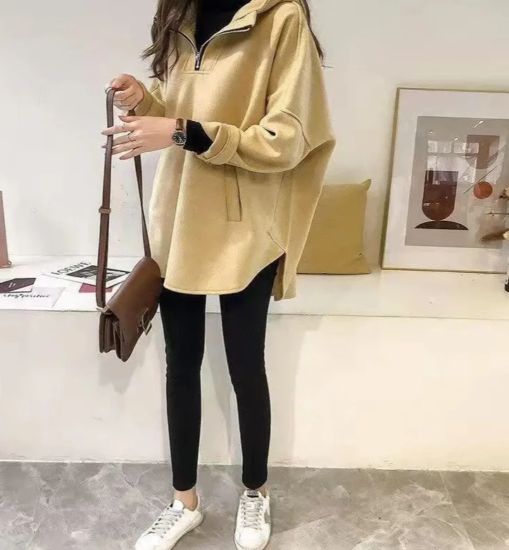 Engrossado velo com capuz zíper moletom feminino manga longa moda outerwear outono inverno nova chegada