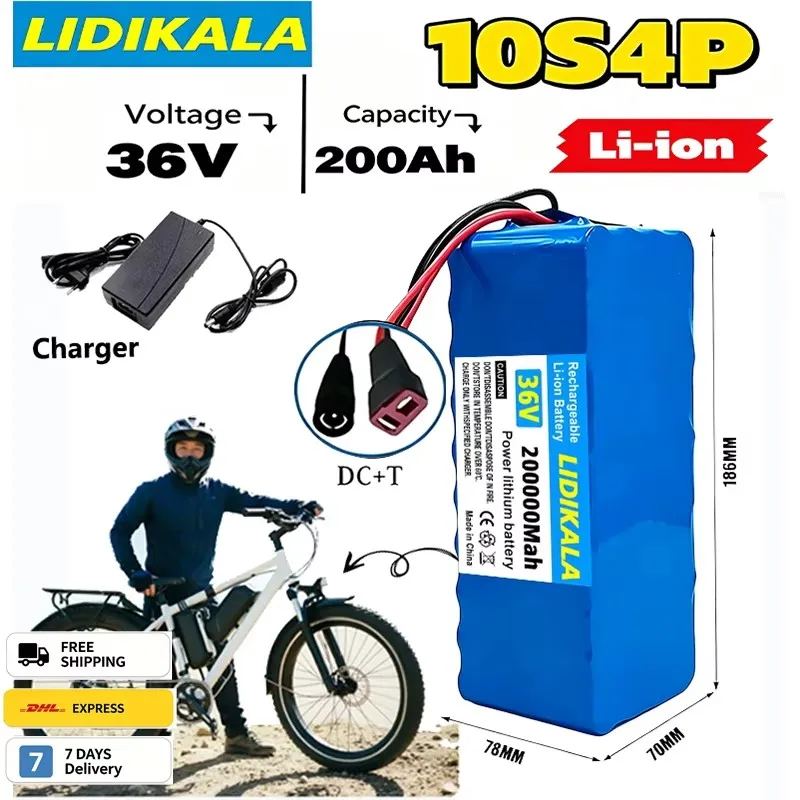 10S4P 36V 200000mAh Elektroroller Wiederaufladbare Lithium-Batterie 18650 Batteriepack, 36V 200Ah Elektroroller-Batterie, mit BMS und Hochleistungsmotor