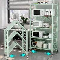 Foldable Large Iron Frame Multifunctional Kitchen Storage Racks Multilayer Metal Storage Shelves Movable Living Room Bookshelf