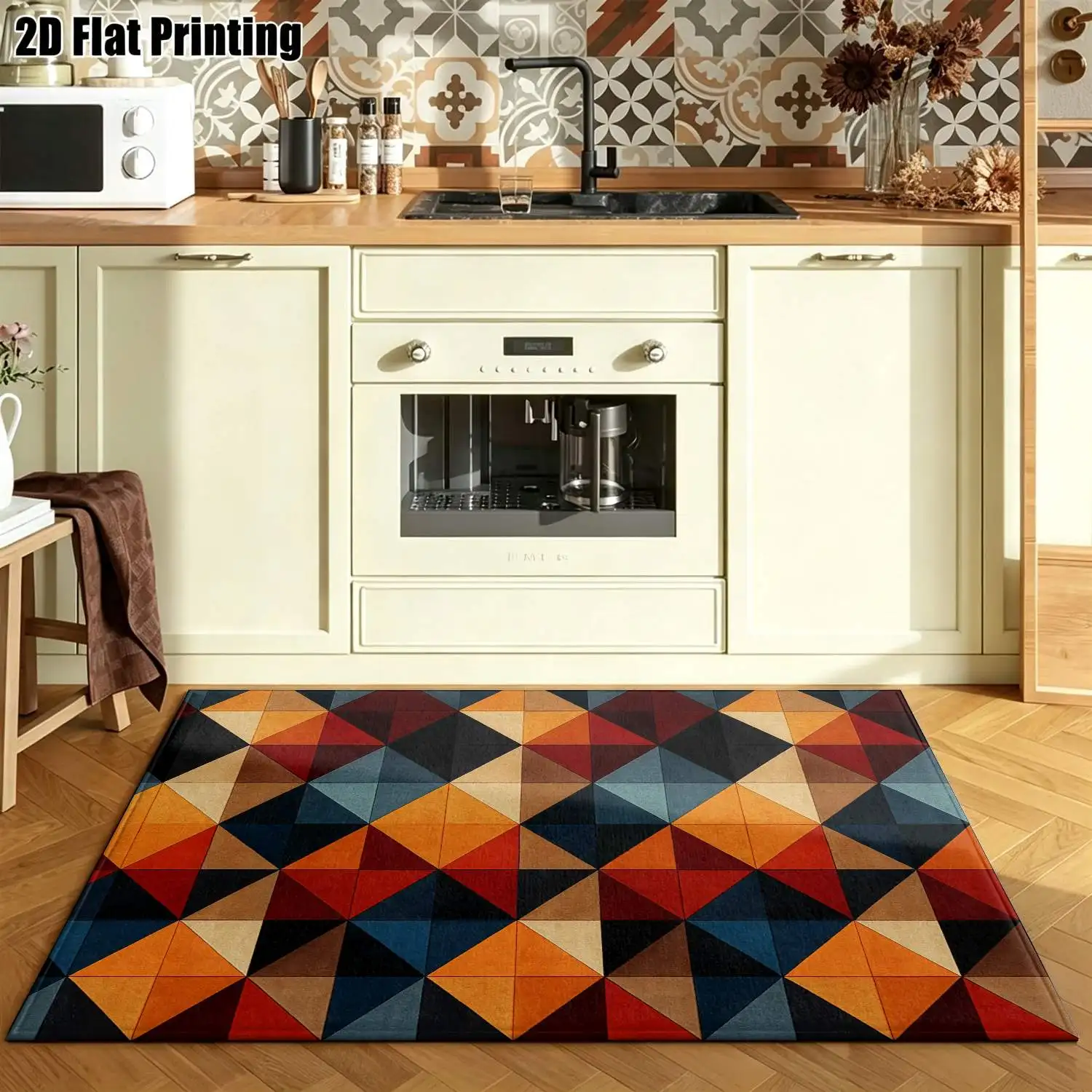 1Pc 2D Printed Colorful Geometric Triangular Pattern Nordic Modern Minimalist Instagram Style Home Decor Carpet Floor Mat, Multi-Size, Machine Washable, for Entrance, Dining Room, Foyer, Living Room, Bedroom