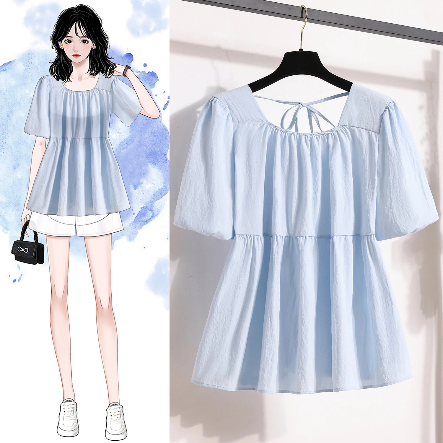 Plus Size Shirts & Blouses Women Summer 2025 New Arrival Korean Fashion Tops Short Puff Sleeve Loose Sweet Blouse Woman L-4XL