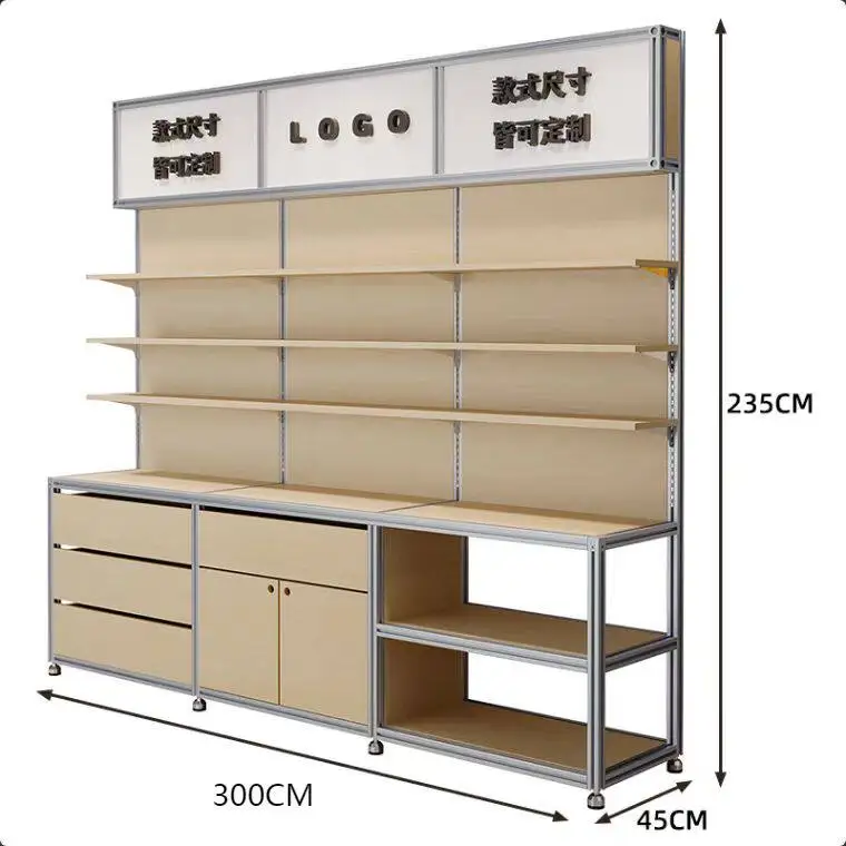 YJQ aluminum profile birch display stand floor-to-ceiling marine board bookshelf storage display commercial counter