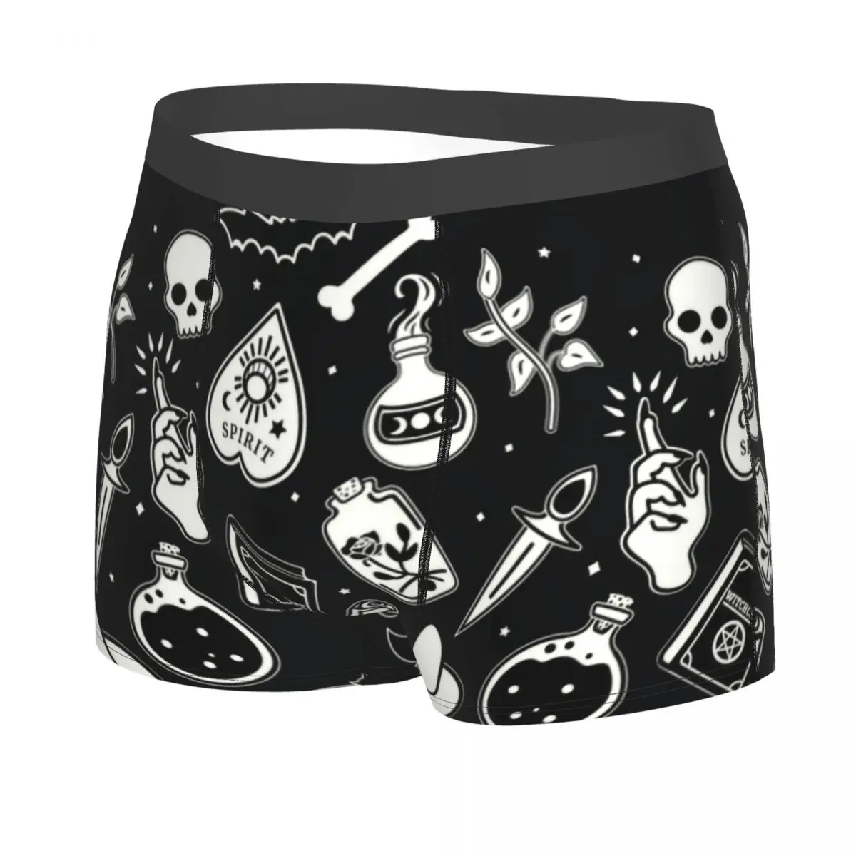 Custom Witchy Essence Underwear Men Stretch Halloween Spooky Witch Skull Boxer Briefs Shorts Panties Soft Underpants For Male