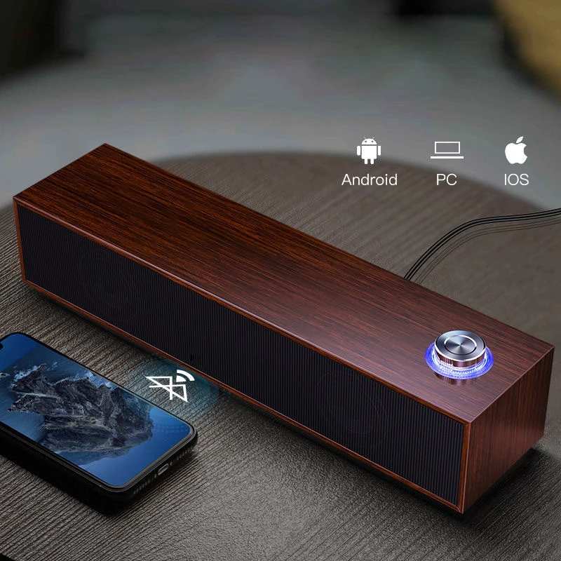 

Home Theater Wired Bluetooth Speaker Computer Subwoofer Echo Wall Soundbar Desktop Wooden Soundbox HiFi Stereo Card Music Center