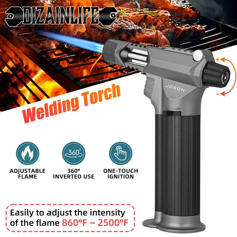 

Double Flame Kitchen Torch Lighter Adjustable Refillable Multipurpose Tool for Baking, Welding, Outdoor, Camping