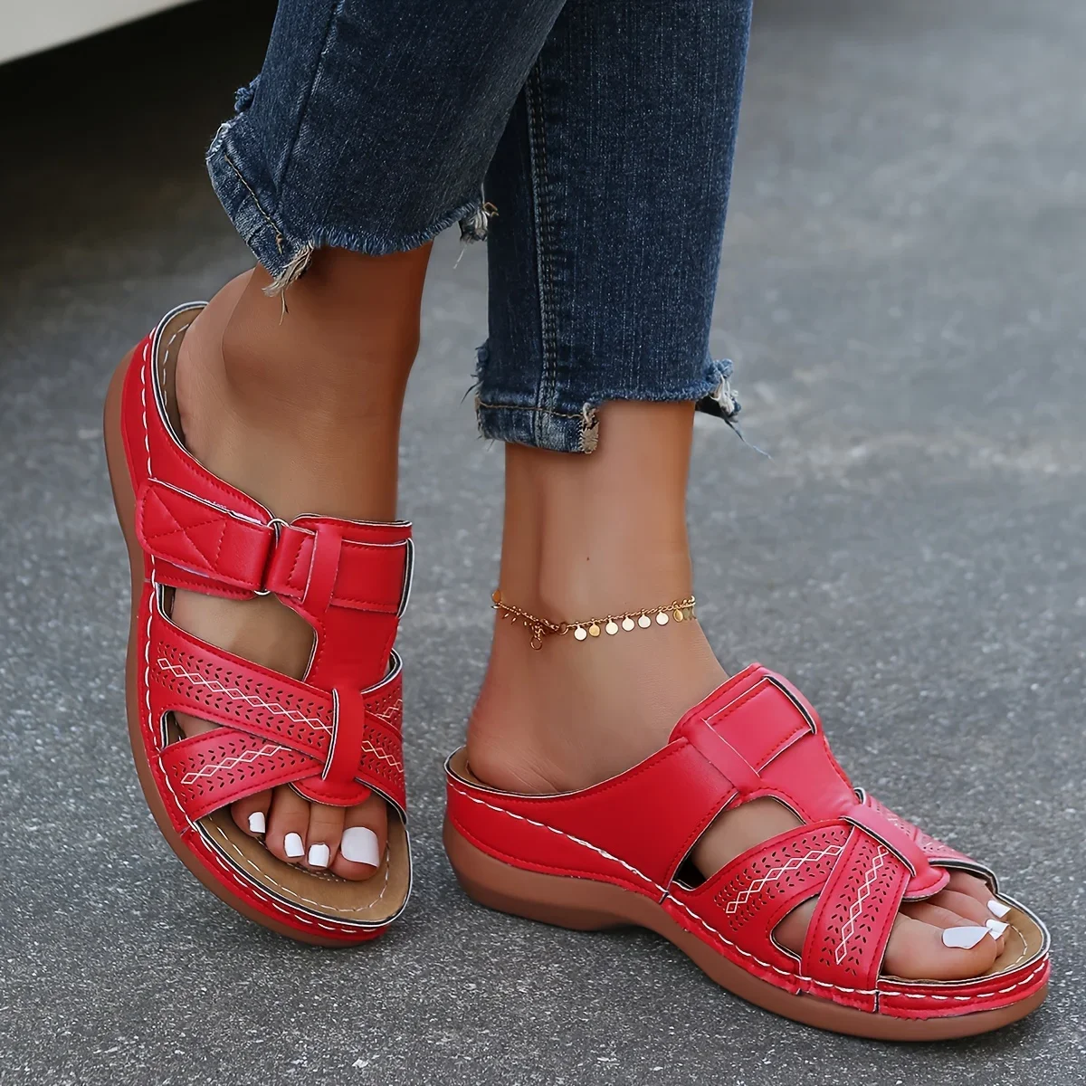 2026 Sommer Damen Keilsandalen Premium Orthopädische Offene Zehen Sandalen Vintage Rutschfeste Leder Freizeitschuhe Damen Plateau Retro Schuhe – Detail 10