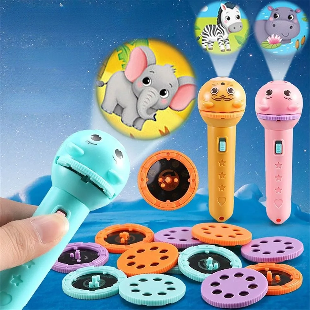 Mini Projection Flashlight Kids Fun Toy Early Education Projector Light Cartoon Bedtime Learning Slide Projector Torch Kids