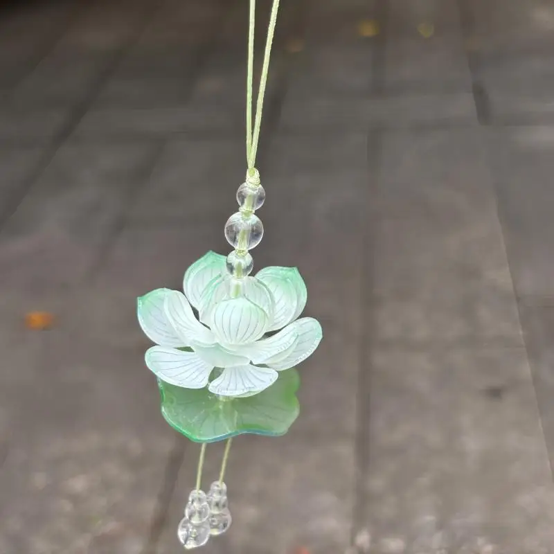1pc New Simulated Flower Beaded Keychain Exquisite Summer Pink Lotus Phone Charm Pendant Car Ornaments For Women Bag Decoration view 4