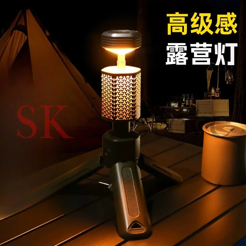 Rechargeable Led Camping Lamp Portable White Red Waterproof Work Lights Extendable Tripod Dimming Feature Camping