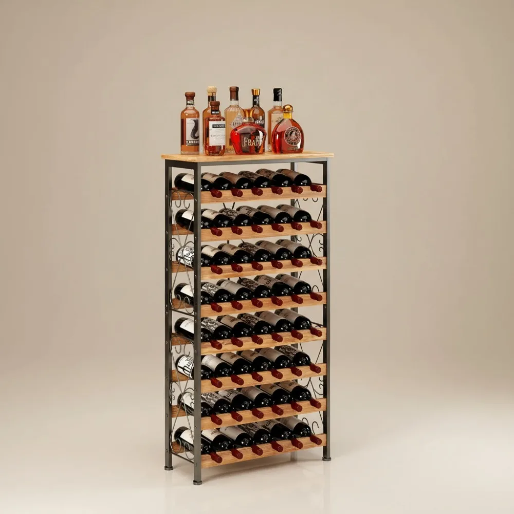 

8-уровневая деревянная винная стойка, отдельно стоящая напольная подставка емкостью 48 бутылок, стиль фермерского дома в деревенском стиле для витрины кухонного бара