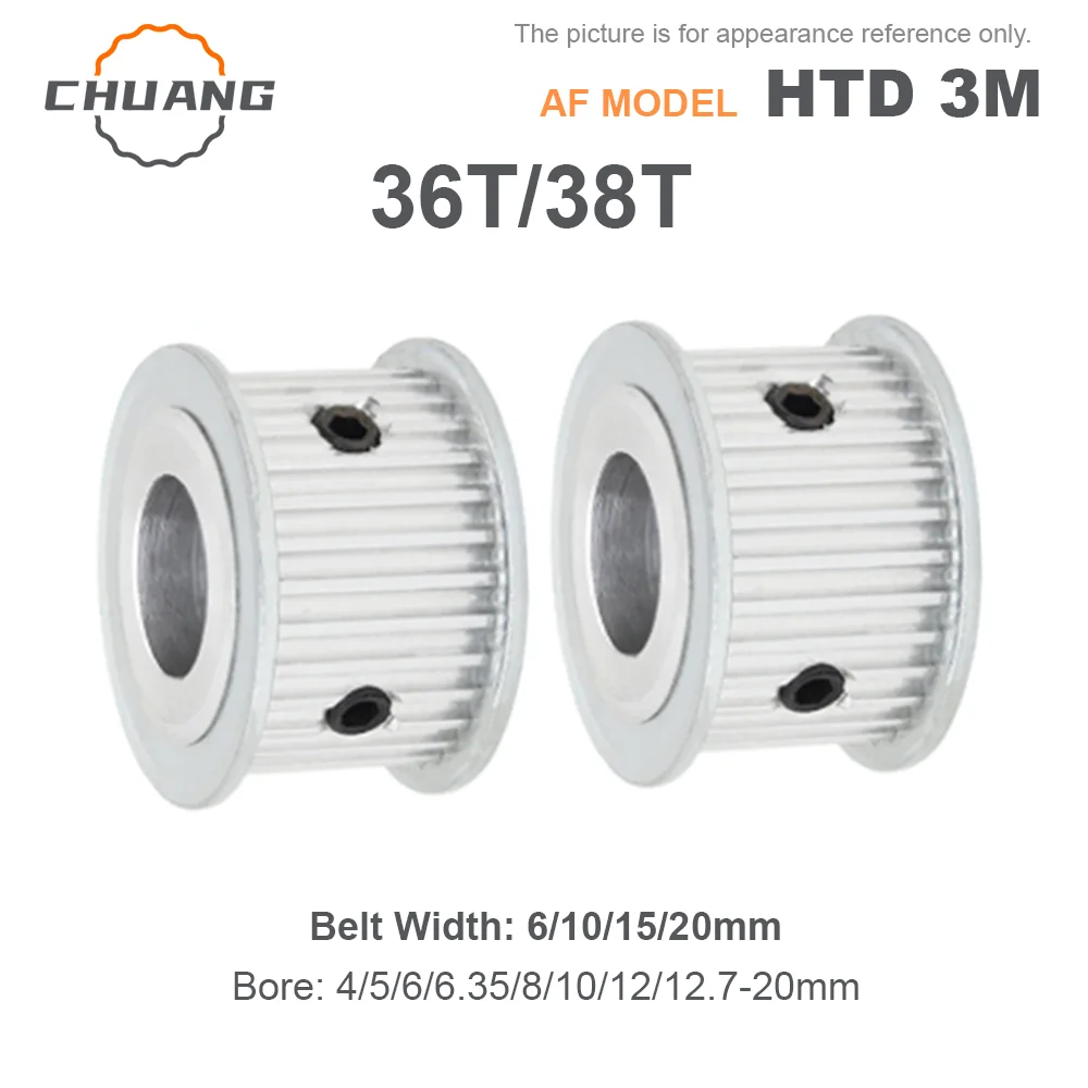 

36T 38Teeth HTD 3M Timing Pulley Bore 4/5/6/6.35/8-20mm for Width 6/10/15/20mm 3M Synchronous Belt HTD3M Belt 36T 38Teeth CNC