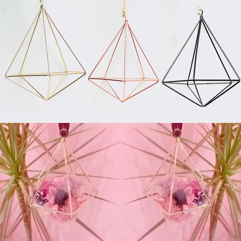 Hanging Flower Pot Swing Flower Basket Tillandsia Air Plant Flower Pot Holder Decorative Triangular Metal Frame Freestanding