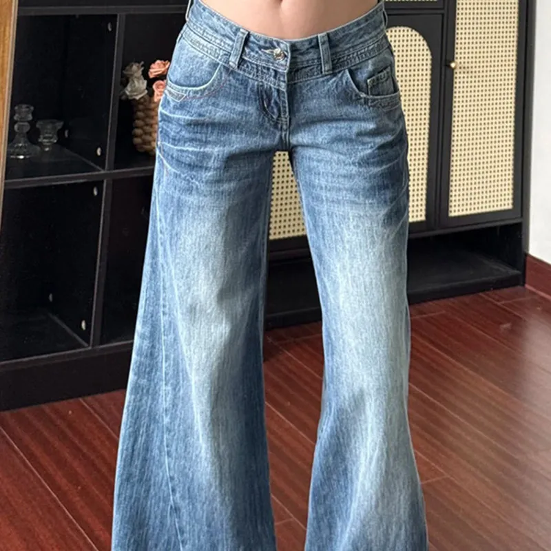 Low Waist Wide Leg Denim Jeans Women's Fall New Style Loose Micro Flared Pants American Retro Style Ladies Fashionable
