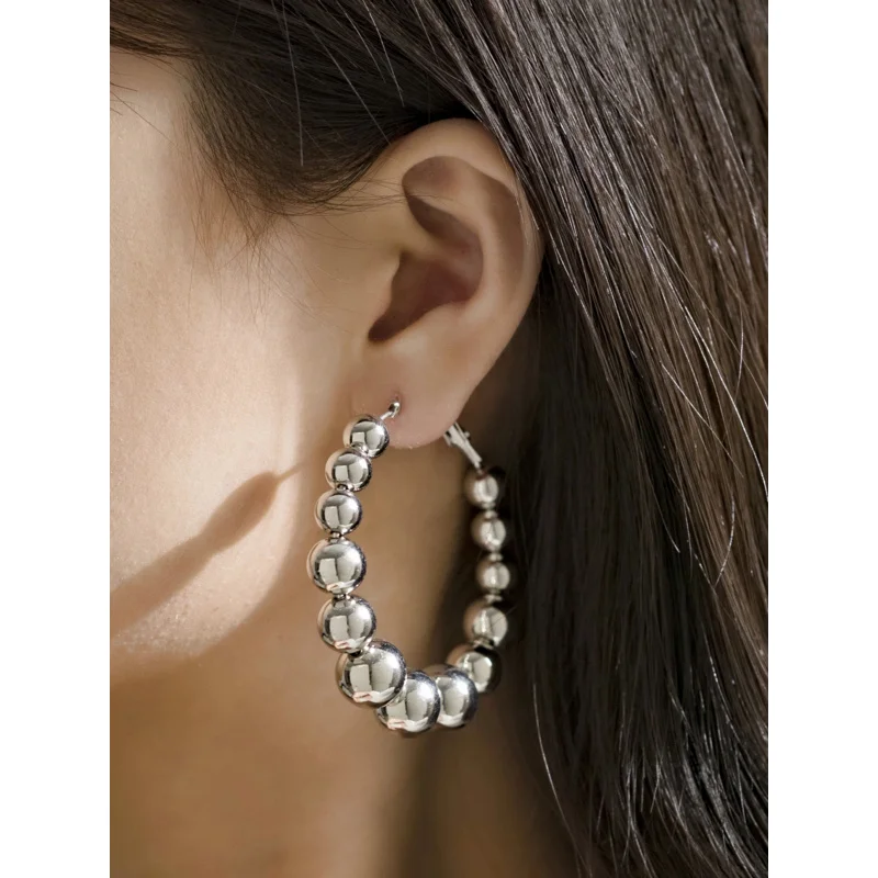 

Elegant Acrylic Round Beads Earrings for Women Ball Moon Hoop Earrings