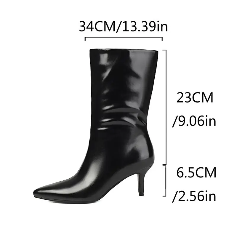 Girseaby Retro Shiny Female Mid Calf Boots Pointed Toe 6cm Small Heels Side Zipper Plus Size 44 45 46 Leisure Bota Silver Winter