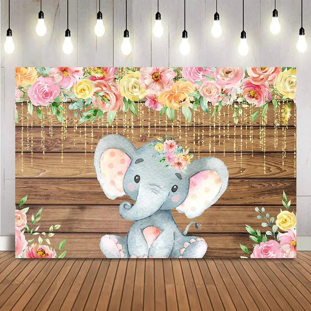 Elephant flower backdrop Theme gender reveal birthday party background decoration supplies newborn baby shower theme party