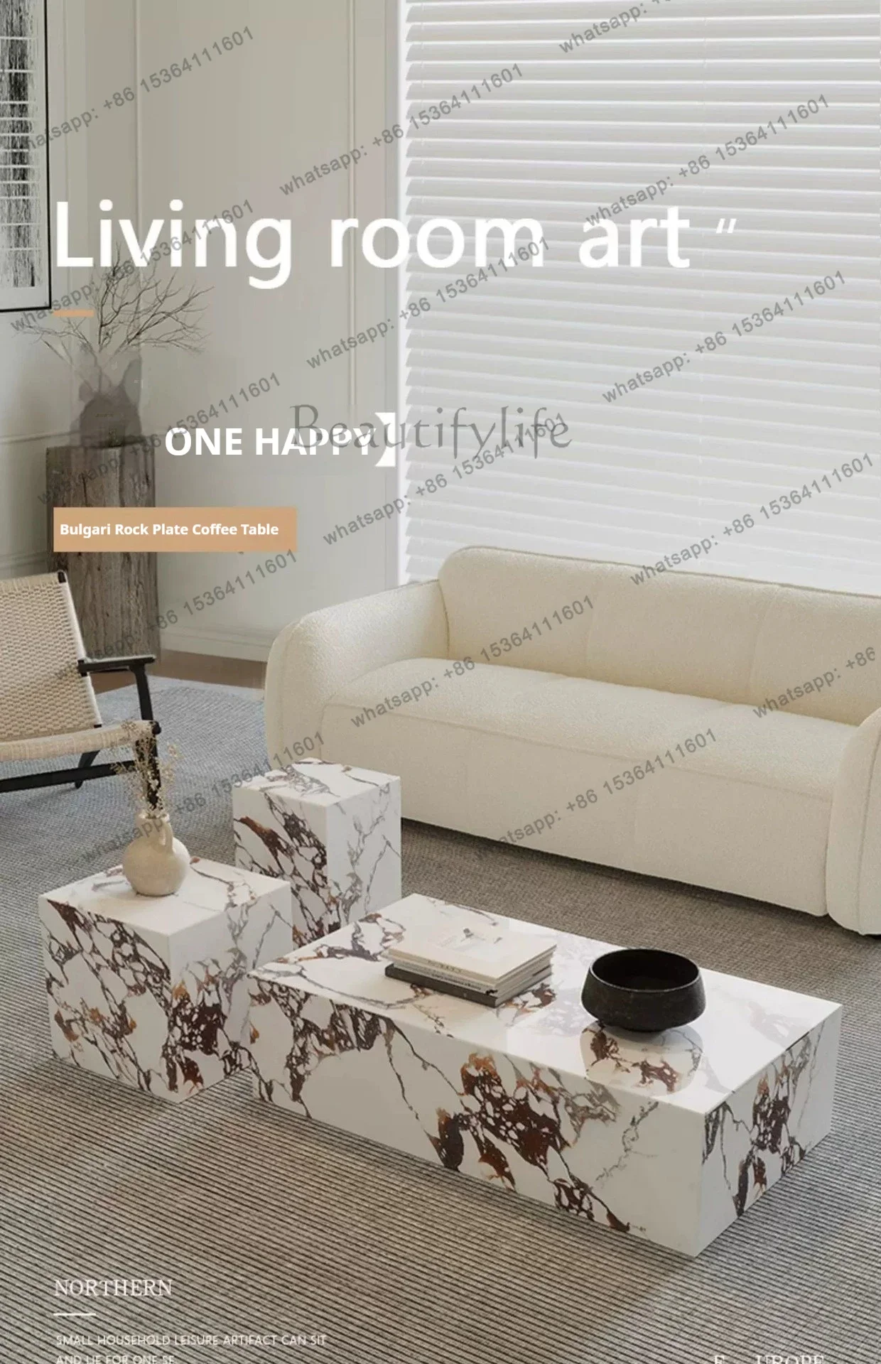 Luxury Nesting Side Tables, French Retro&Nordic Style Quartz Coffee Table Set, Heat&Scratch Resistant, Master Design, Customize