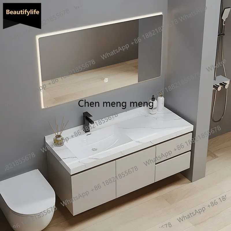 A139 Slate ceramic seamless integrated basin bathroom cabinet combination intelligent wash basin cabinet storage mirror cabinet