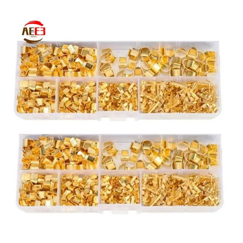 AEE3-1200 Pcs U Shape Copper Ring Terminals Non-Insulated Cable Wire Spade Butt Connector Kit 454A/454B/454C/459/453/452