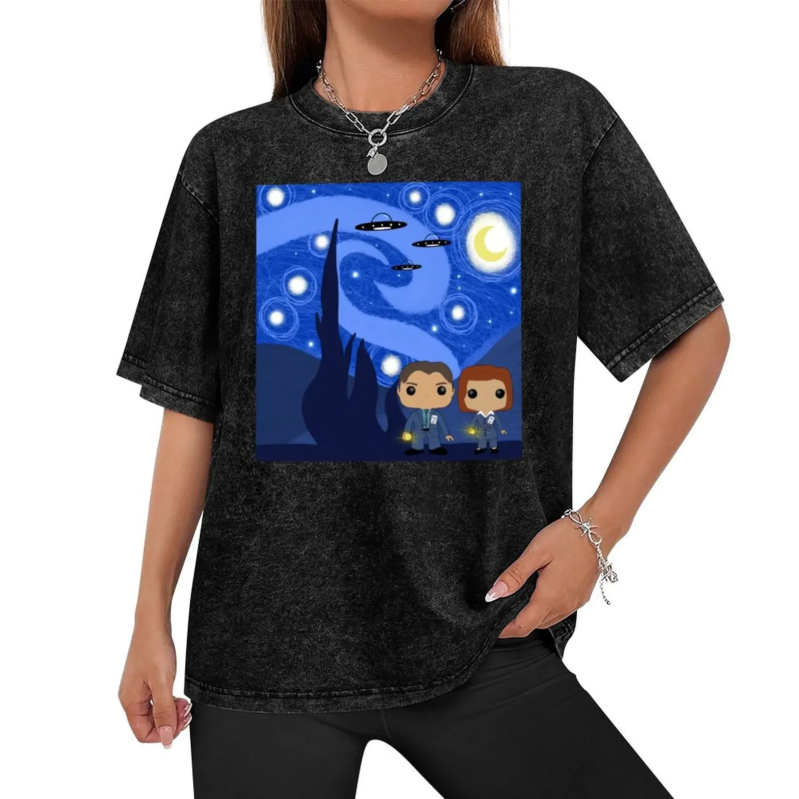 mulder and scully under a starry night sky T-Shirt plus size clothes customs compression shirt men