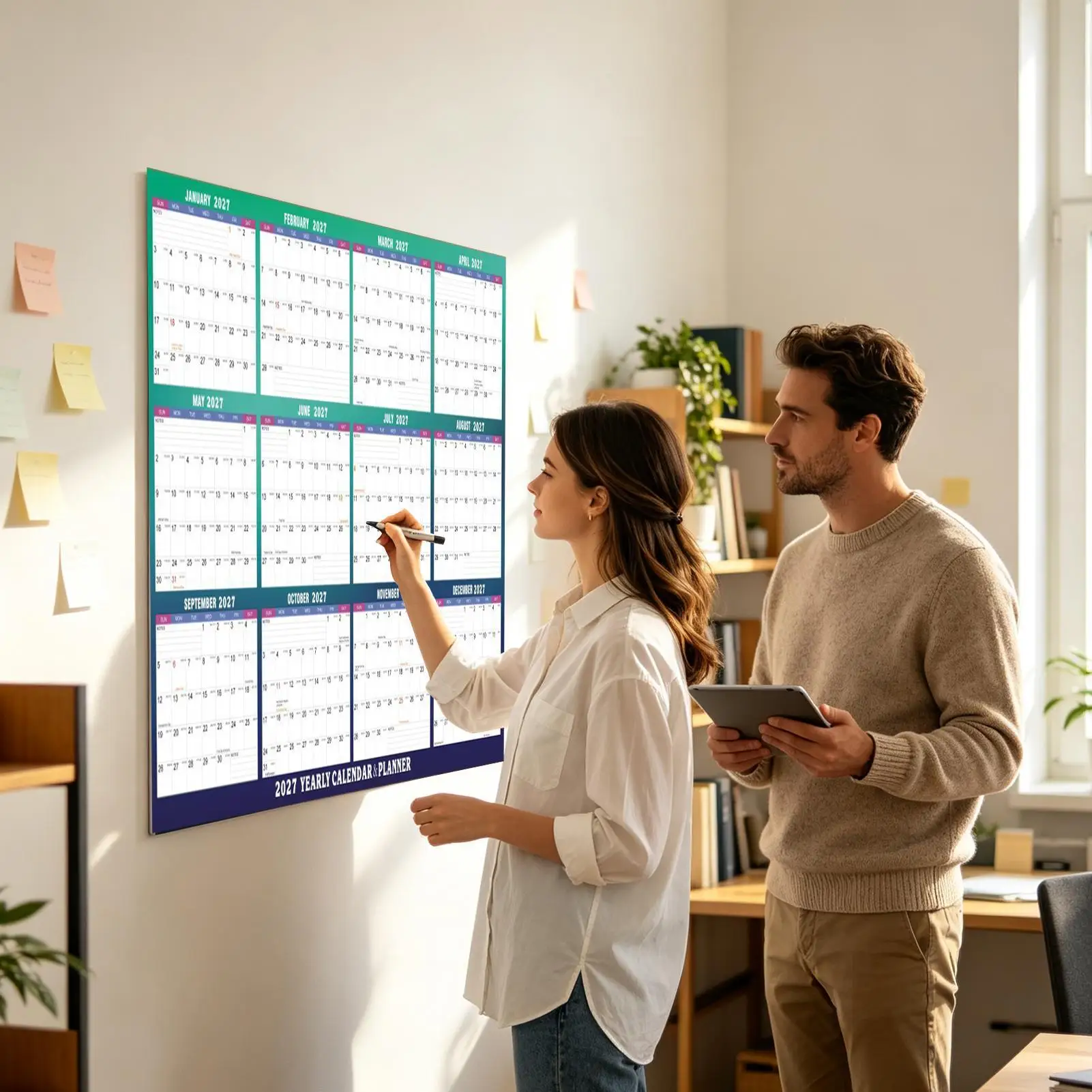 Poster Calendar Schedule 2027-2028 Double Sided Wall Mounted Erasable Calendar 24-Month Large Reusable Double-Sided Planner