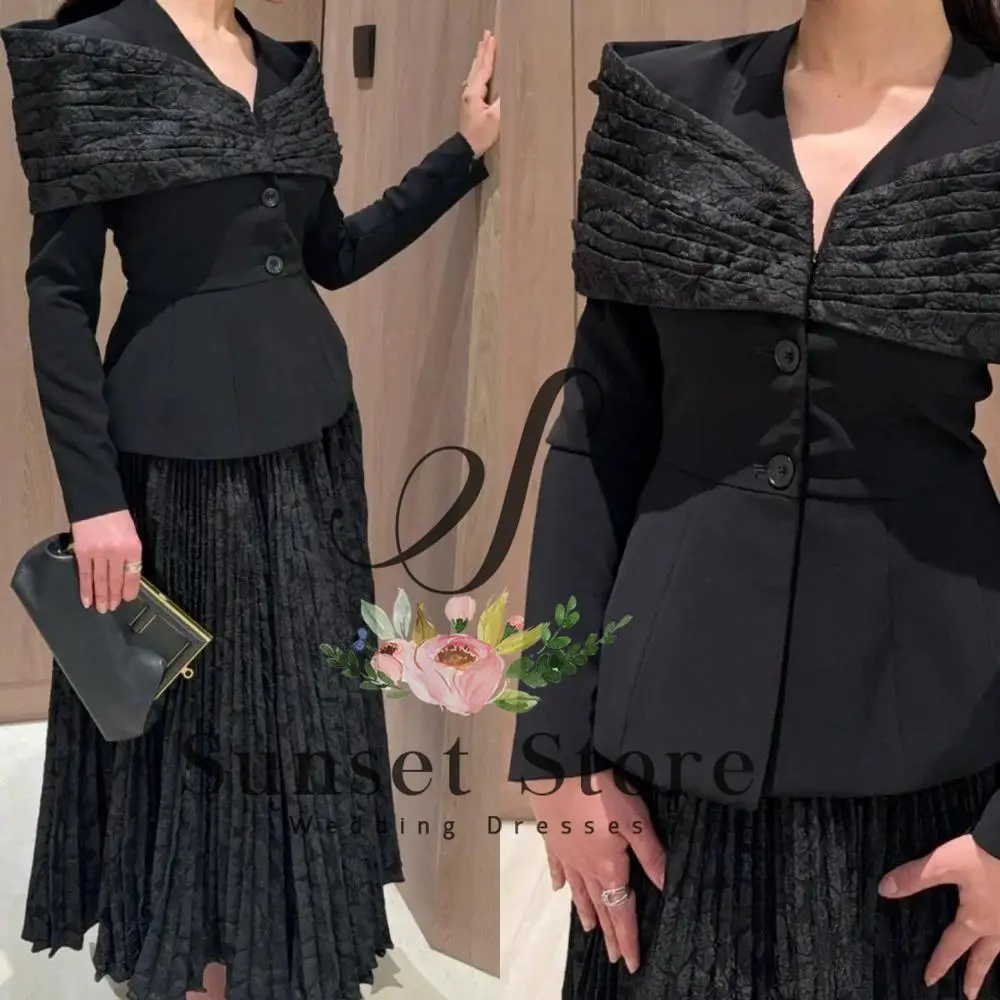 Customized Button Pleat A-line V-neck Midi Dresses Evening Bespoke Occasion Simple Formal Modern Style