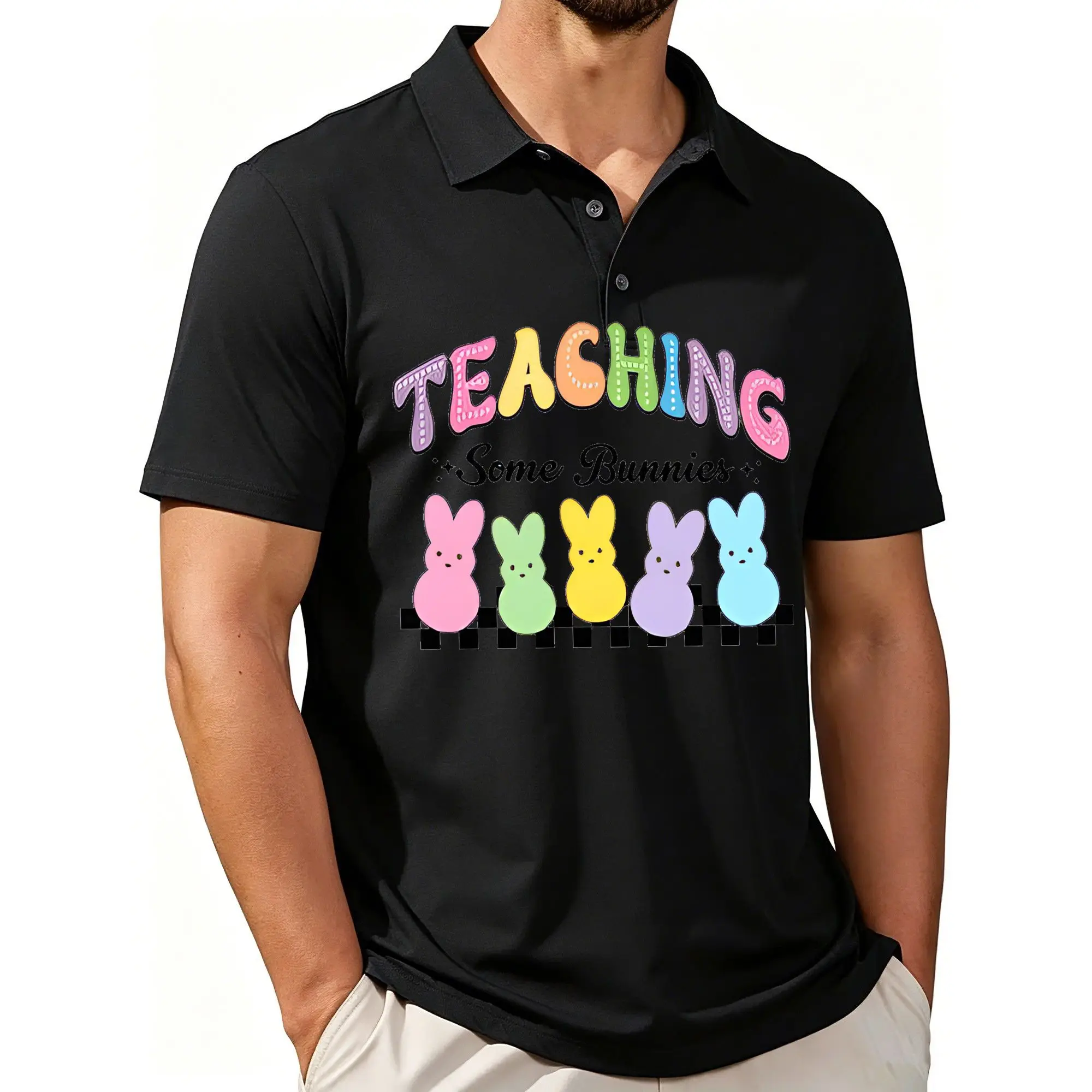 Men's Casual Bunny Print Polo Shirt