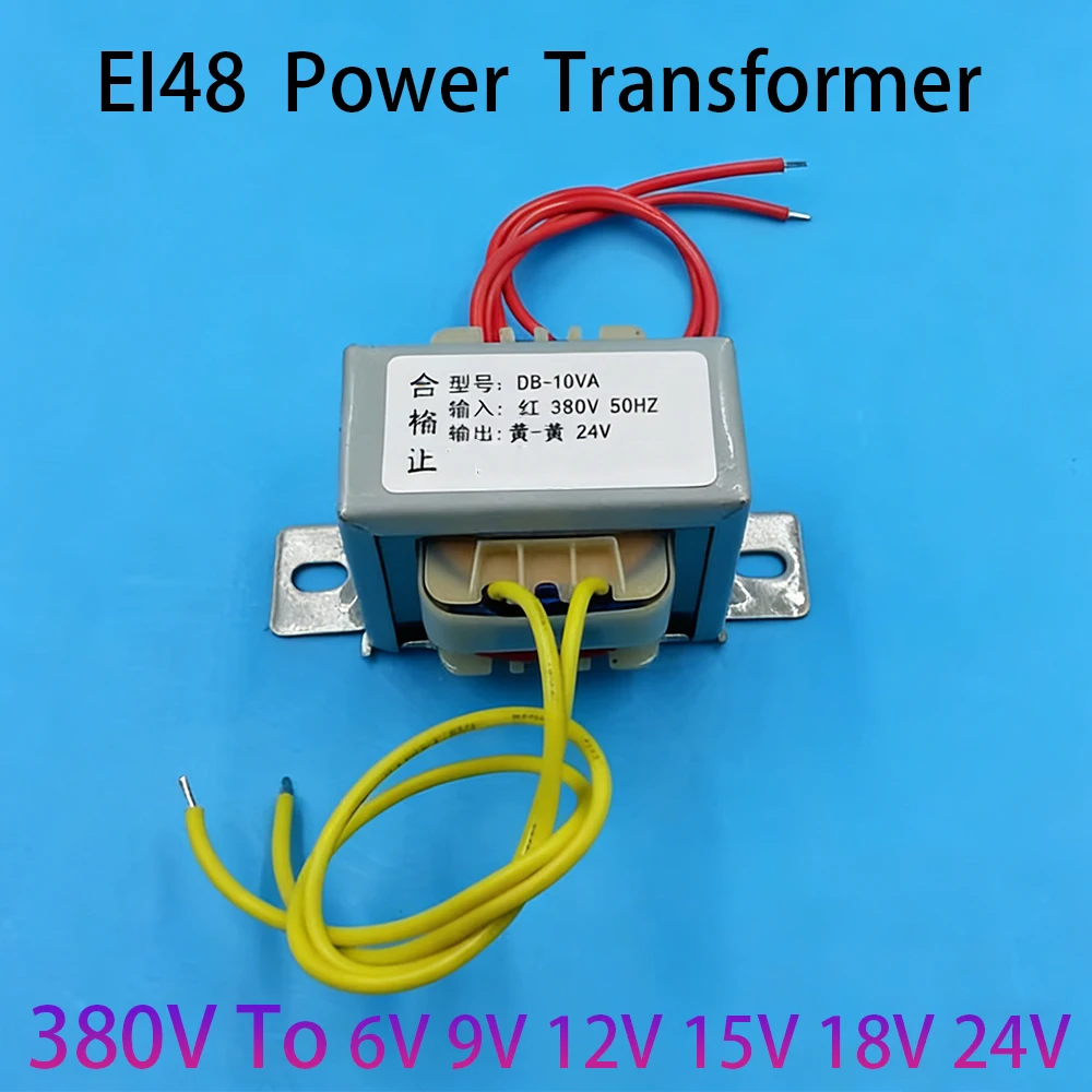 1Pc EI48 Power Transformer 10W AC 380V To AC 6V 9V 12V 15V 18V 24V Single Isolation DB-10VA High Temperature Resistant Lead Wire