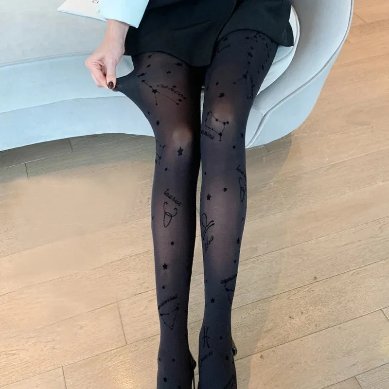 Star Print Black Women Tights Mesh Sexy Transparent Pantyhose Female Summer Stretch Nylon Hosiery Stockings Nightclub Hosiery